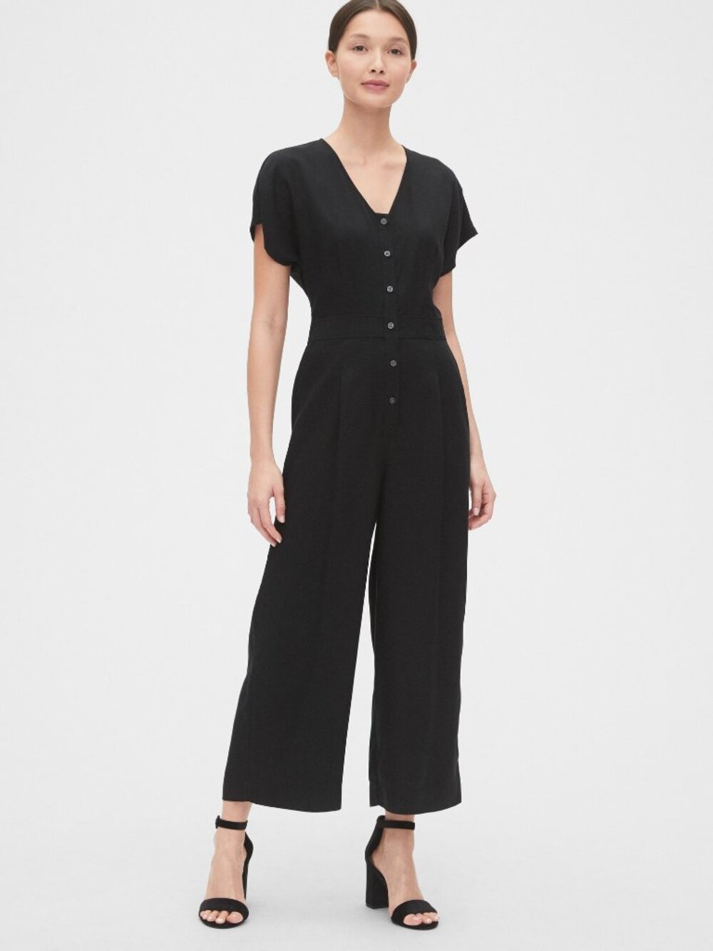 GAP Pleated Button-Front Jumpsuit in TENCEL Black Small T